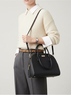 Kate Spade Black Dome Satchel with Gold Plaque